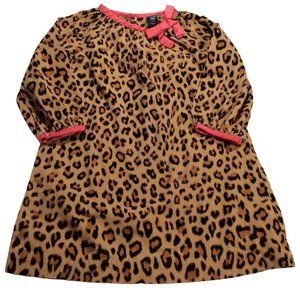 Size: 4 - Leopard Print Corduroy Dress w/ Pink Trim & Bow Detail